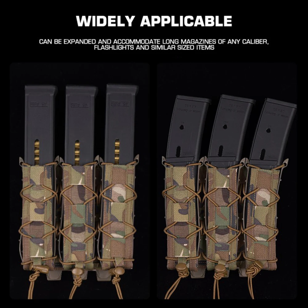 Bolsa táctica tipo tigre larga Triple Mag para 9mm, soporte para revista de pistola de extracción rápida, bolsa MOLLE para caza, chaleco Airsoft, cinturón, equipo - imagen 5