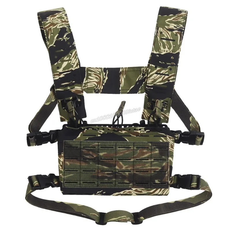 Juego de portador de placa LV119, chaleco táctico con rayas de tigre, equipo de caza Molle Airsoft ligero de liberación rápida con bolsa Triple Mag - imagen 5