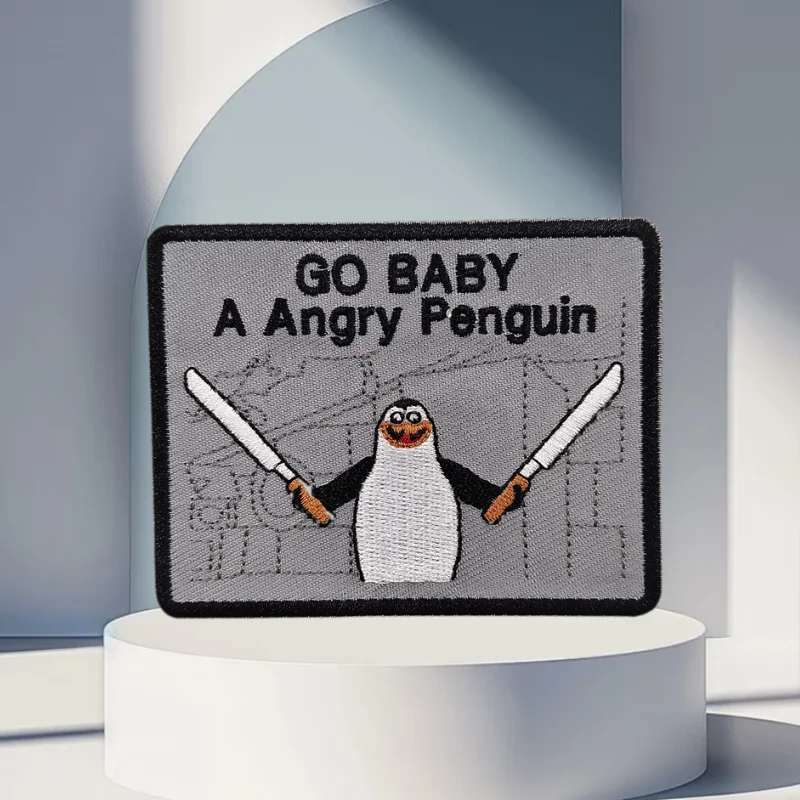 Parche bordado Hurry Up I'm Coming Over, pingüinos enojados, gancho y bucle, insignia de moral táctica, parches adhesivos para mochila para ropa - imagen 2