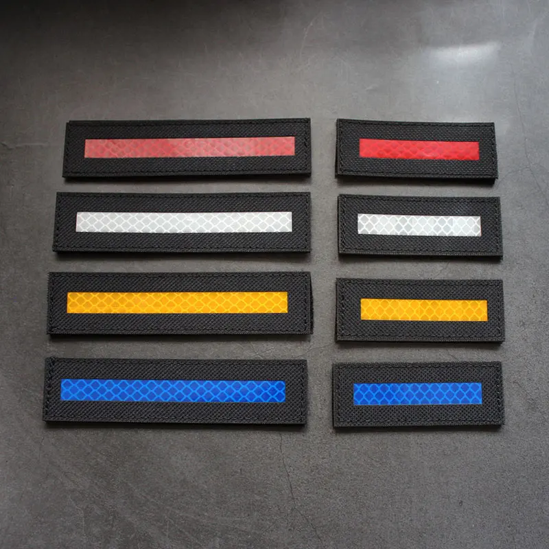 Accesorios para bolsas al aire libre, insignias de identificación nocturna cortadas con láser en forma de parche de gancho de rayas tácticas reflectantes largas para el pecho - imagen 5