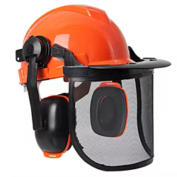 Conjunto de casco de seguridad forestal, casco protector multifunción, gorro protector de malla de acero de cara completa, accesorios para casco para cortacésped