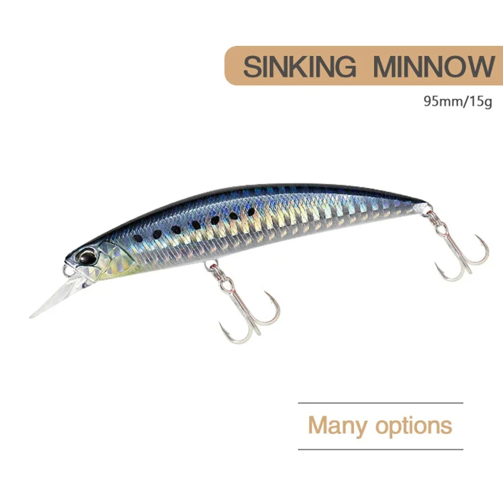 Señuelo de pesca de 9,5 cm y 15g, Wobbler, cabeza de lanza RYUKI 95S, Jerkbait de hundimiento, Swimbait, cebo duro Artificial para trucha - imagen 4