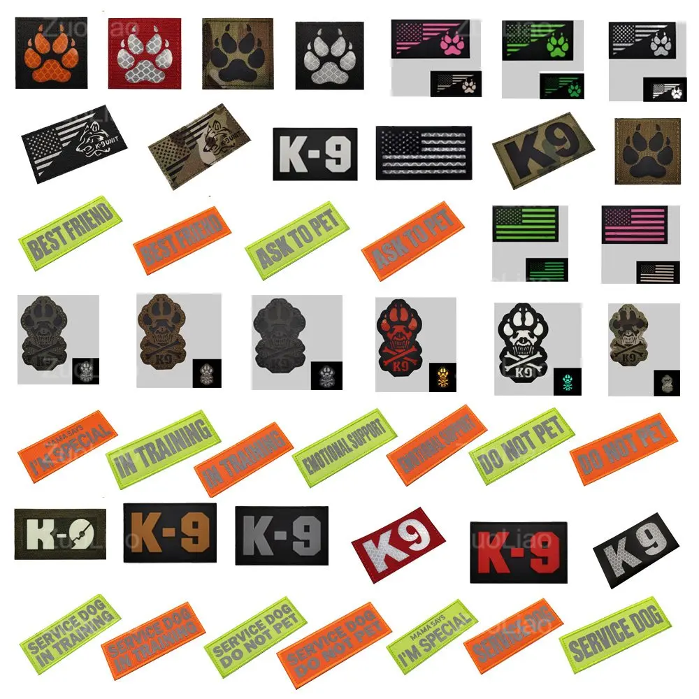 Correa para mascotas K9 de camuflaje reflectante IR, pegatina para perros de servicio, sello en entrenamiento, mochila con forma de pata de perro, parches de gancho para agregar a mascotas - imagen 2