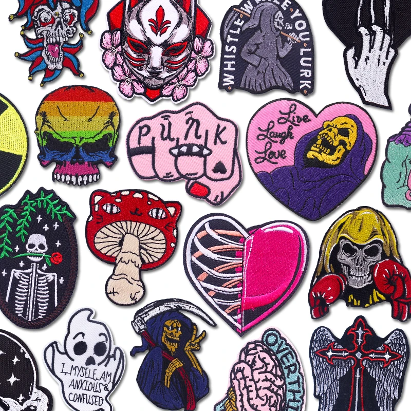 Parche bordado Punk, animales para coser/premallera Fusible, parches termoadhesivos para planchar DIY para ropa, pegatinas para ropa