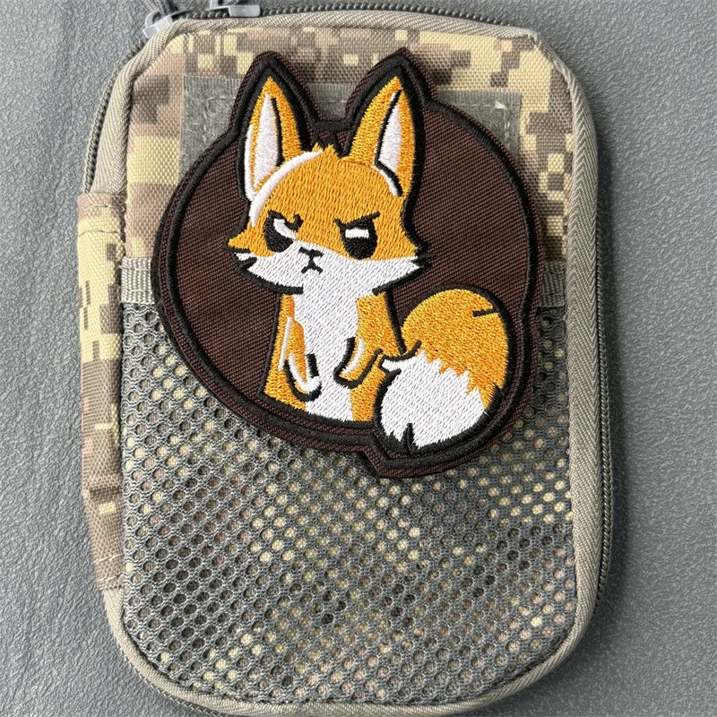 Parche bordado "zorro", insignia de moral táctica, gancho y bucle, mochila, ropa, accesorios decorativos, pegatina, brazalete