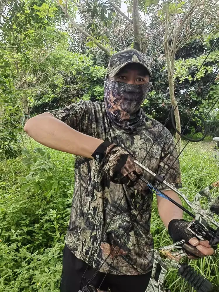 Camisa deportiva de secado rápido antisudor de poliéster de seda helada elástica de manga corta para caza y pesca de camuflaje de jungla con protector solar de verano - imagen 4