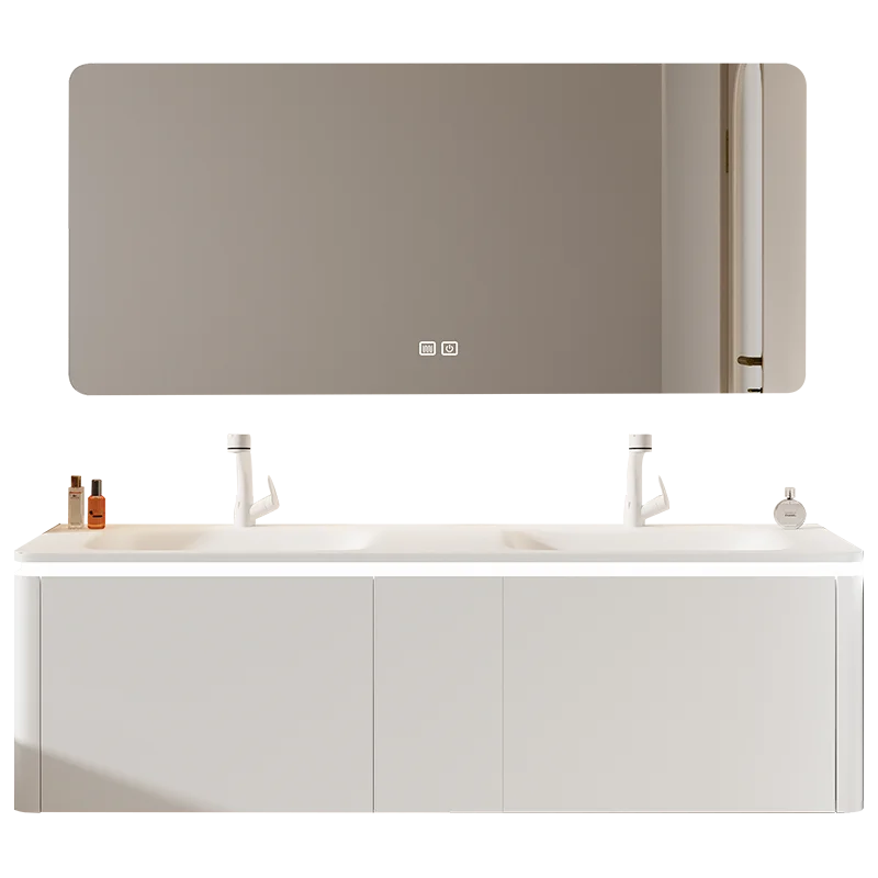 Lavabo integrado personalizado, mueble de baño de roble, soporte de baño, espejo inteligente, lavabo doble, importado - imagen 5