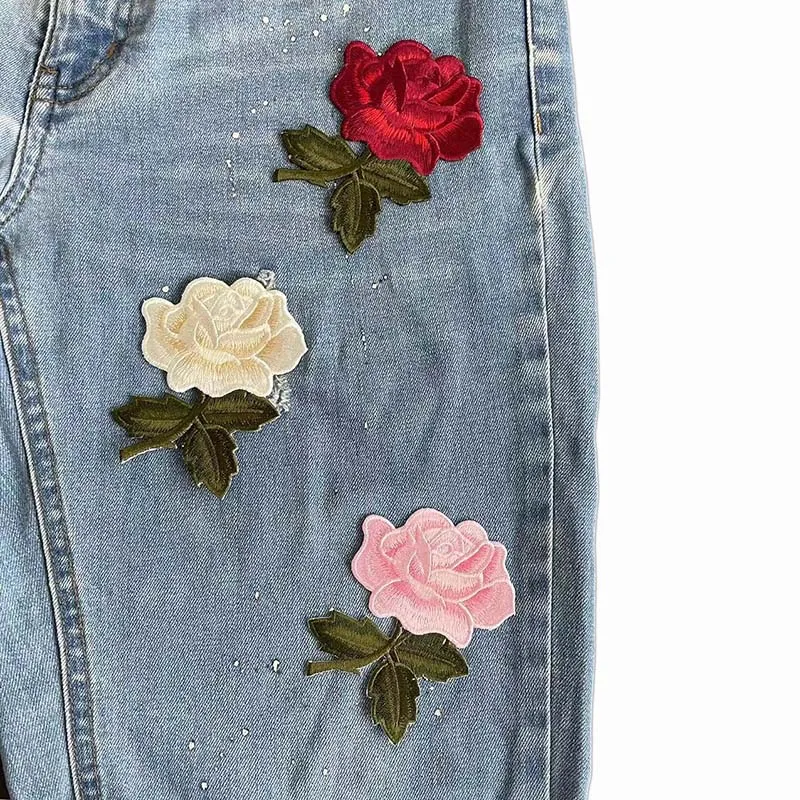 Parches bordados de rosas pequeñas para planchar, apliques florales de tela, pegatinas para ropa, costura DIY, 6 piezas/8,5x6,5 CM - imagen 5