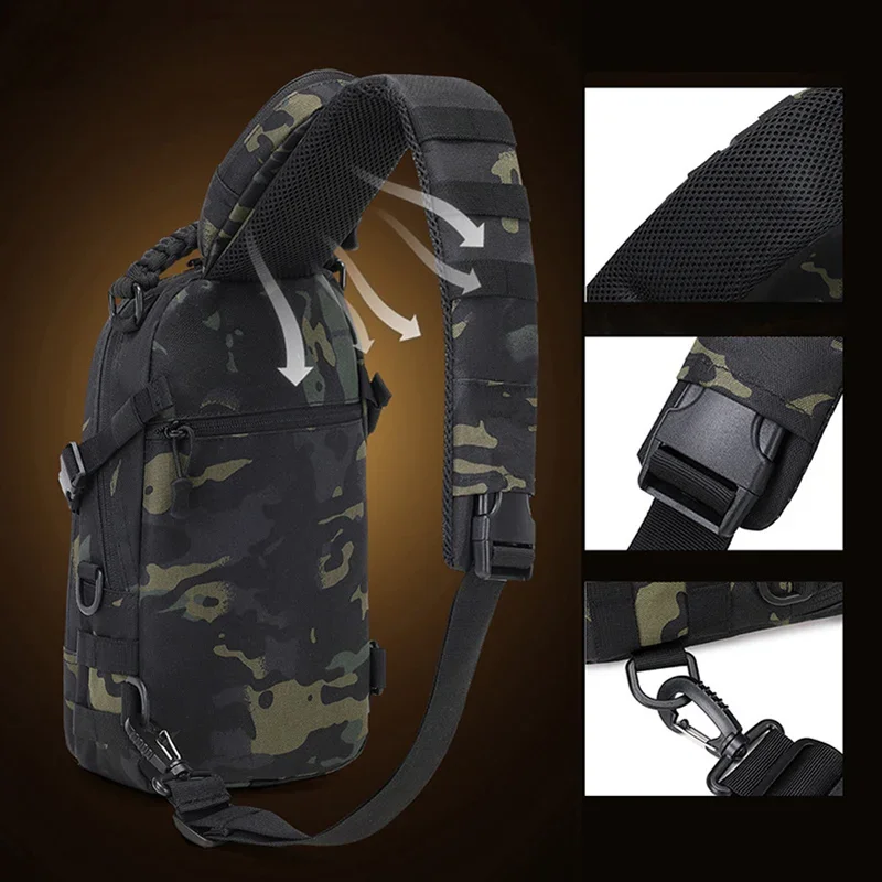 Bolsa de pecho táctica para hombre, riñonera deportiva de hombro para exteriores, sistema MOLLE, bolsas tipo bandolera para acampar, senderismo, escalada, ciclismo y pesca - imagen 3