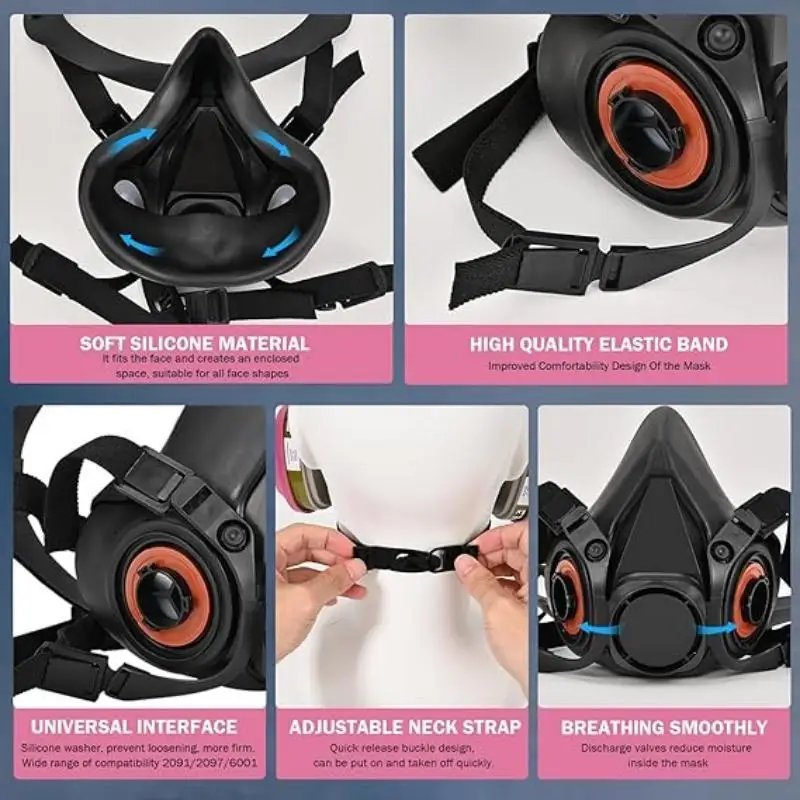 Nuevo Máscara antipolvo negra 6200, pintura en aerosol de media cara, respirador de Gas químico de Vapor orgánico, filtro 69021/60923, máscara de Gas, seguridad en el trabajo - imagen 5