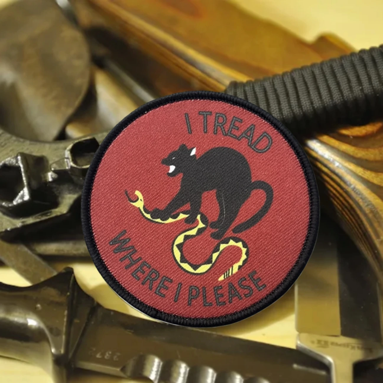 "I Tread Where I Please", insignia de moral táctica de gato y serpiente, apliques personalizados, parches con gancho impreso militar, pegatina para mochila - imagen 2