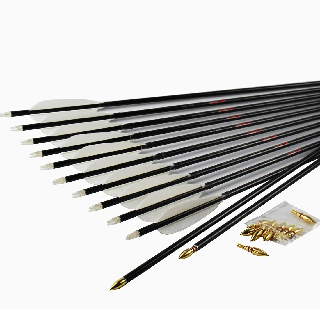 6 uds flechas de carbono Spine300 340 400 500 600 700 800 30/32 pulgadas punto 100gr accesorios de flecha arco compuesto y flechas de caza - imagen 2