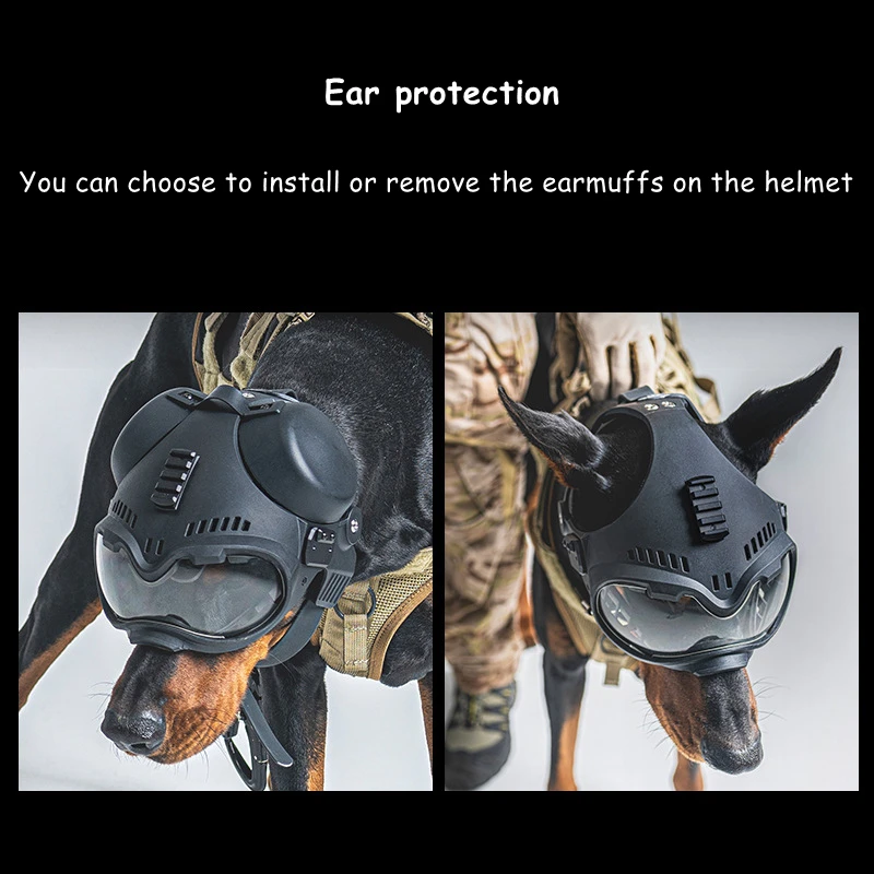 Casco táctico para perros con gafas para perros patrulla, casco para perros grandes, protección para exteriores, cascos protectores para motocicletas y mascotas - imagen 4