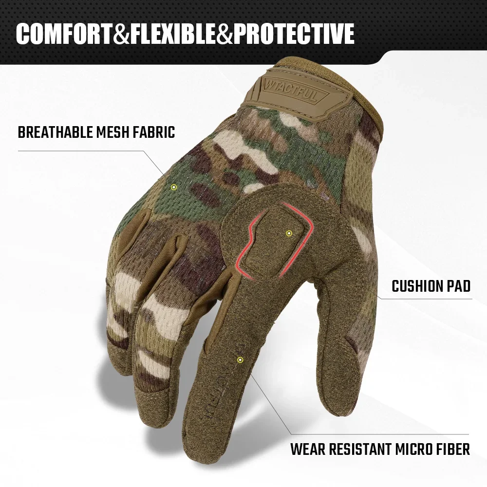 Guantes tácticos de dedo completo para hombre, pantalla táctil, transpirables, Paintball, Airsoft, tiro, senderismo, combate, deporte, caza, bicicleta, equipo de trabajo - imagen 2