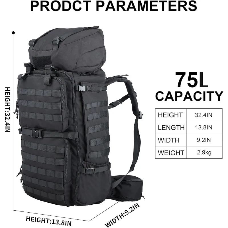 Mochila de viaje para hombre de 75L, mochilas militares tácticas para montañismo, mochila de supervivencia para escalada del ejército para acampar, senderismo - imagen 2