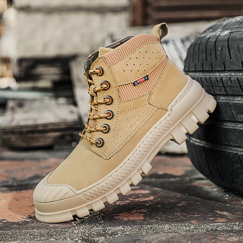 HIKEUP-Botas Martin para hombre, zapatillas de deporte al aire libre, zapatos transpirables para caminar por sendero, senderismo, deportes tácticos, zapatos de cuero de vaca - imagen 3