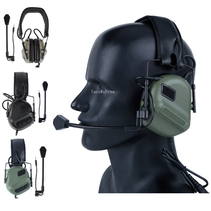 Auriculares tácticos con micrófono para caza, audífonos de comunicación para Paintball, deportes de combate, uso con PTT - imagen 2