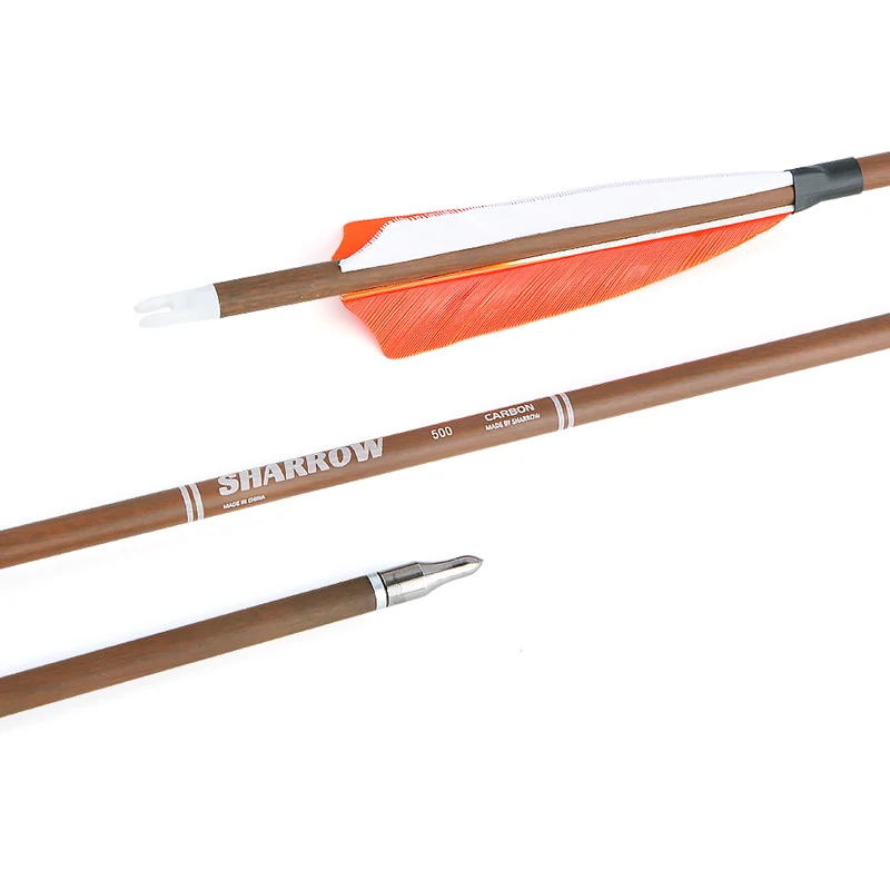 Flechas de carbono con plumas de pavo para tiro con arco, accesorios de caza, Spine 340/400/500/600, 31 ", 12 unidades - imagen 4