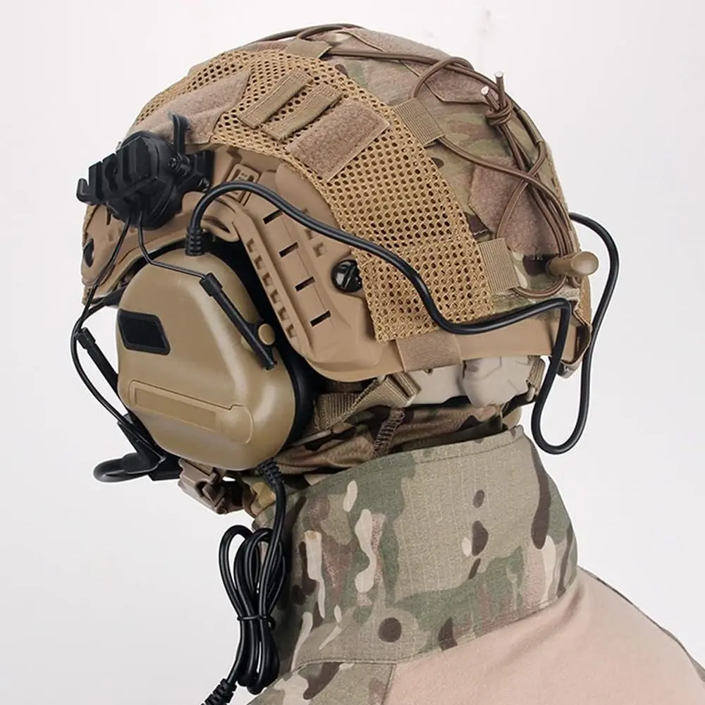 Conjunto de casco táctico con visera de máscara Airsoft, auriculares tácticos y tela para casco, casco ligero y seguro rápido para Paintball al aire libre - imagen 5