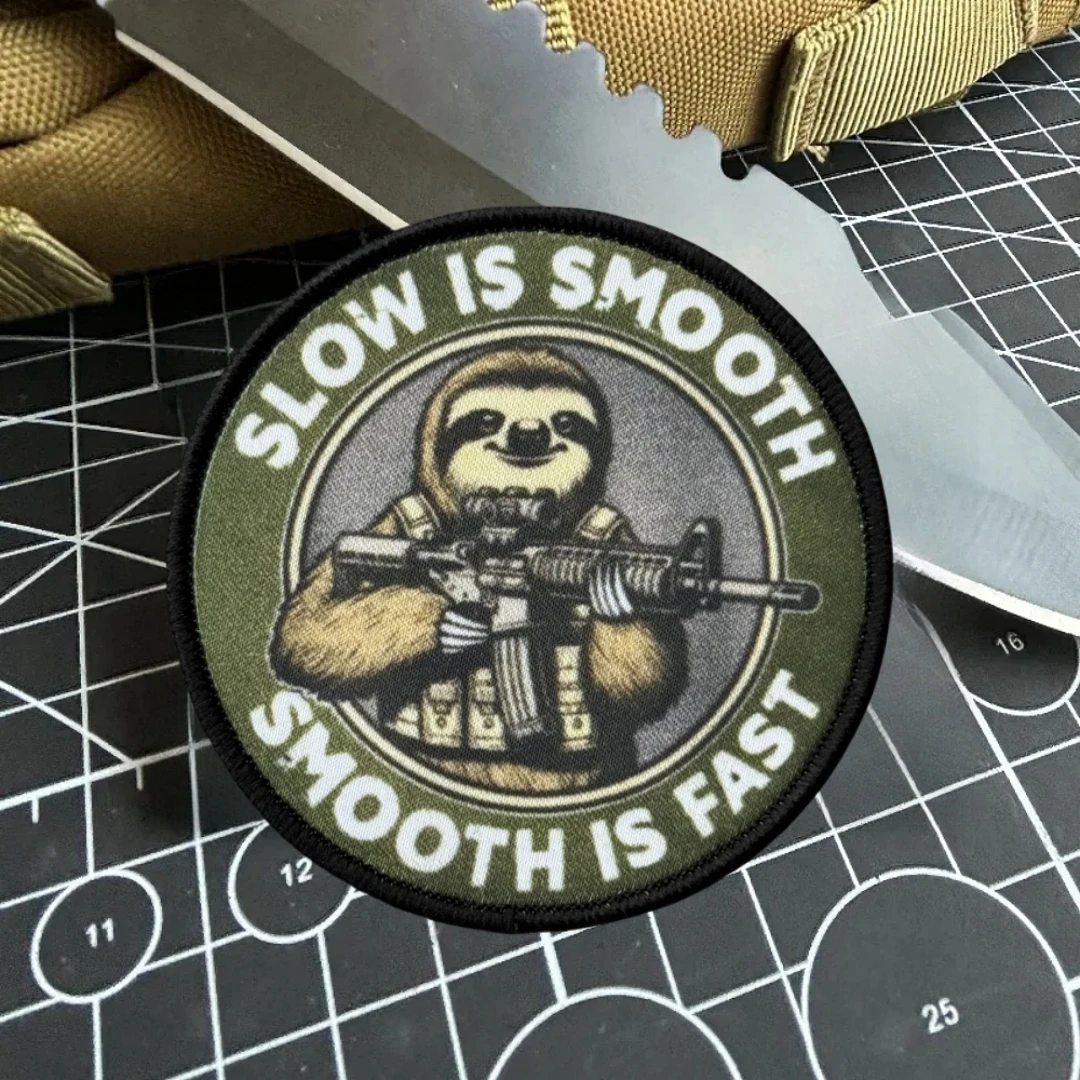 Lento es suave es rápido parche táctico moral ejército militar perezoso impreso gancho bucle parches para ropa mochila pegatina - imagen 3