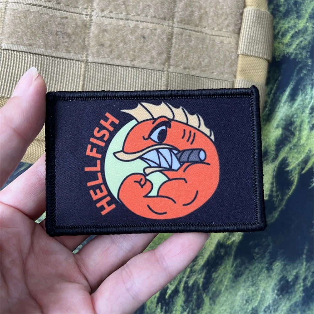 Insignia de moral de pez HELLFISH de lucha, parches impresos, pegatina de gancho y bucle, mochila táctica - imagen 4