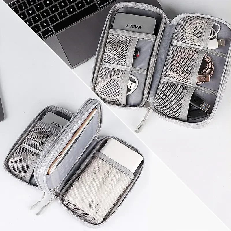 Organizador de cables portátil, bolsa de almacenamiento de productos digitales para banco de energía, estuche de Cable Digital, estuche para auriculares de tela - imagen 2