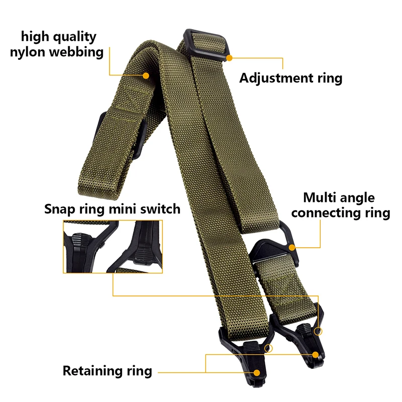 Táctico MS3 1 2 puntos Rifle Sling giratorio RSA Paraclip caza perfil bajo Clips de Metal montaje correa de pistola de carabina en AR15 HK416 - imagen 2