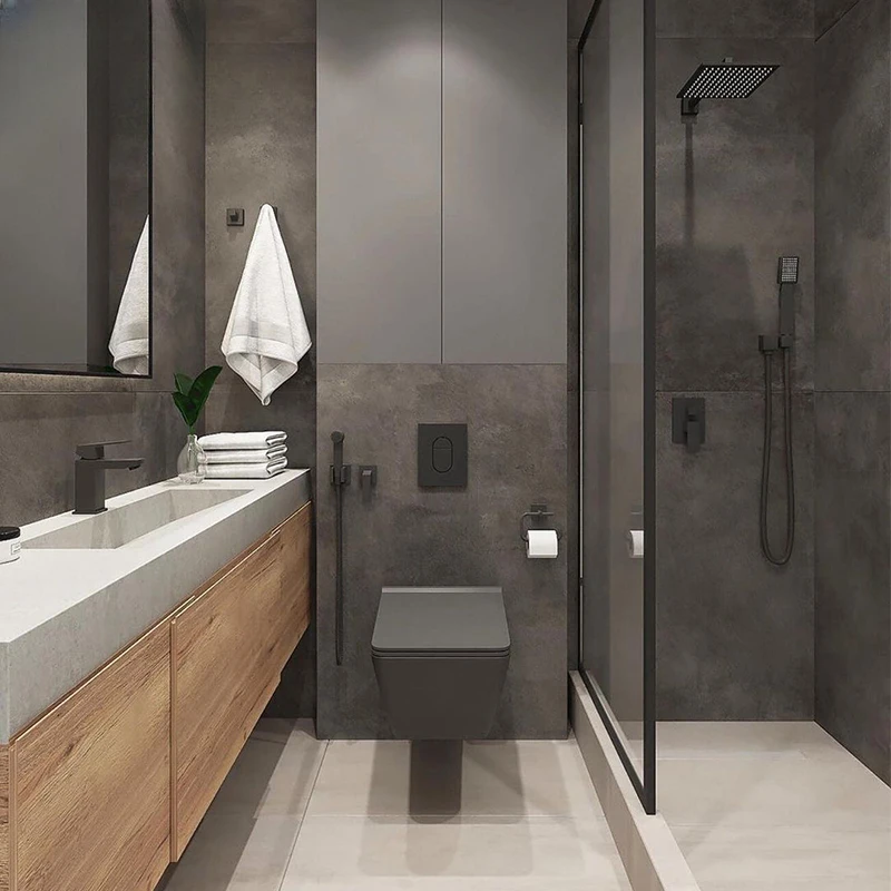 Mueble de baño con tablero de roca de estilo japonés, lavabo integrado personalizado, moderno - imagen 2