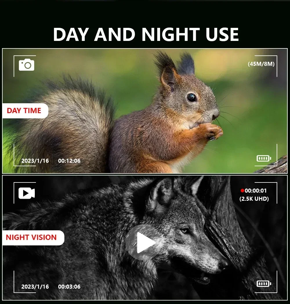 Binoculares DT99 de visión nocturna, Zoom Digital 8X, infrarrojos de 300M, 48MP, 2,5 K, vídeo UHD, cámara telescópica montada en la cabeza 3D para caza - imagen 5