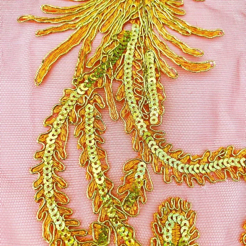 Parche de costura bordado de encaje de hilo dorado de lentejuelas para vestido, Cheongsam, apliques de dragón dorado, Fénix, 23x44CM - imagen 5