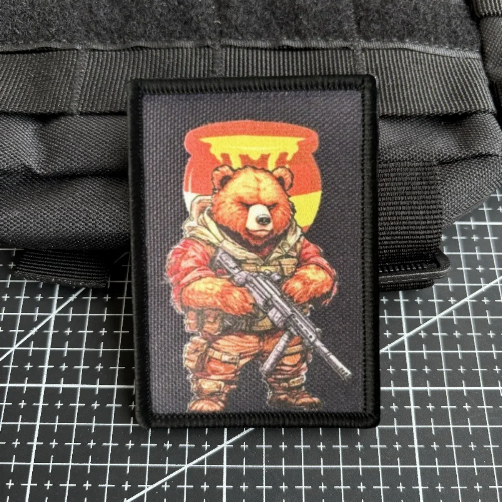 Parche impreso de moral de oso automático, insignia militar táctica divertida, brazalete, gancho y bucle, pegatinas para mochila - imagen 4