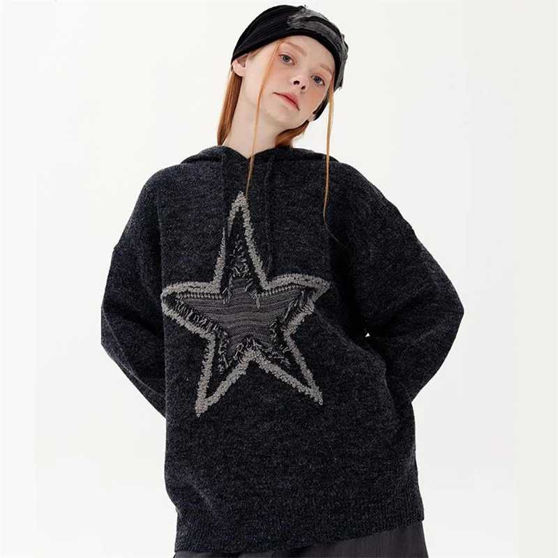 Sudadera con capucha de gran tamaño para hombre y mujer, suéter de punto suelto con estrellas rasgadas, ropa de calle de Hip Hop - imagen 2