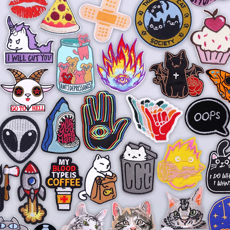 Parche de gato de dibujos animados para planchar, parche bordado para chaqueta, gorra, insignia térmica, reparación de ropa, apliques bordados, bonito diseño de animales - imagen 2
