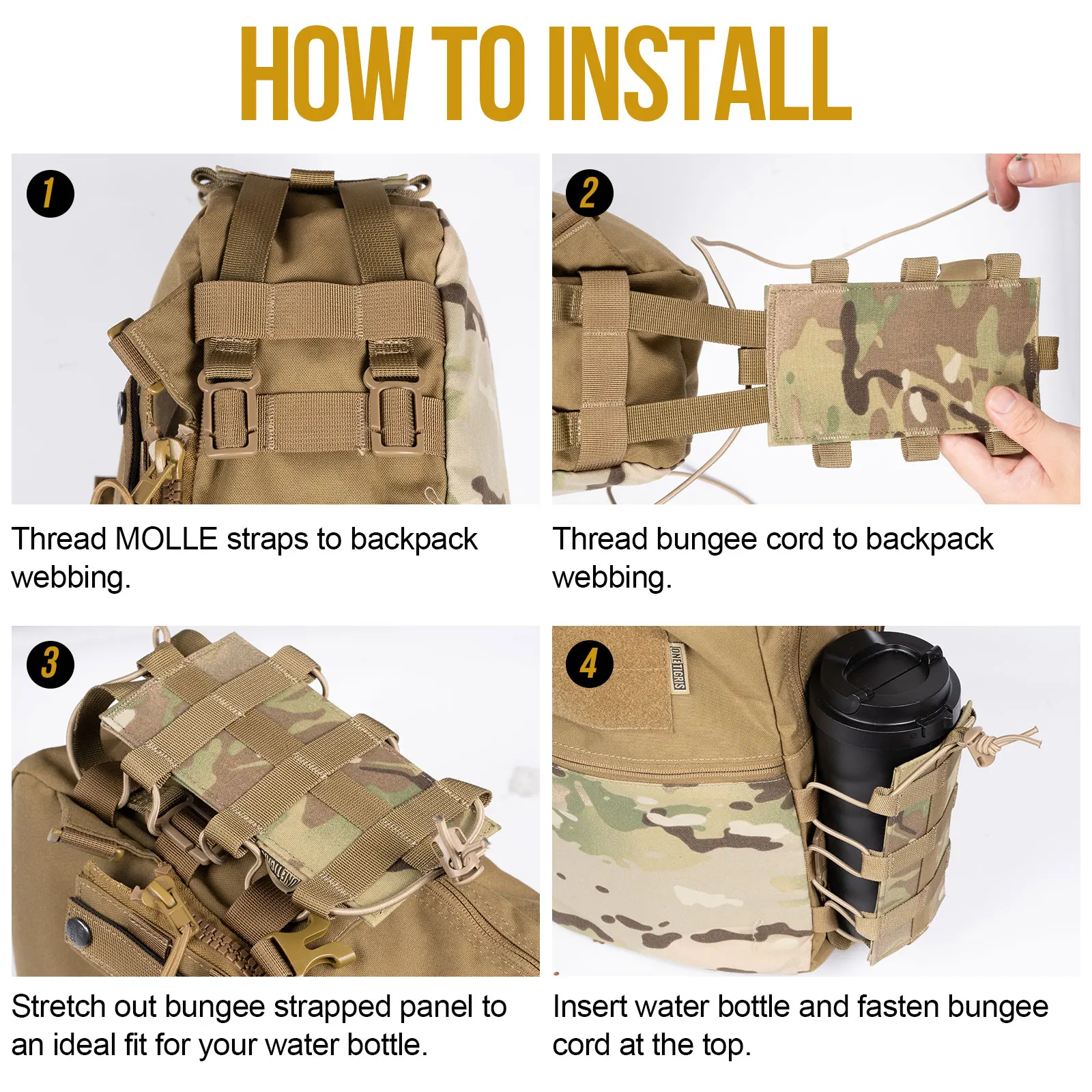 ONETIGRIS Funda para botella de agua Molle, soporte para botella de agua ajustable de 34oz, soporte para cantimplora con Panel MOLLE, bolsa para botella de agua ROC - imagen 4