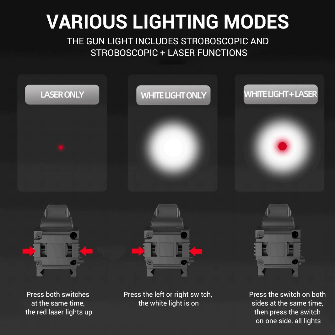 Luz láser roja recargable para pistola, 800 lúmenes, Combo de mira, linterna para pistola, pistola, Rifles - imagen 4