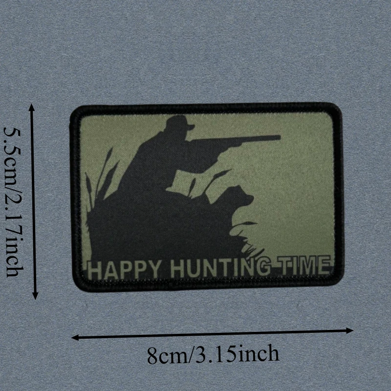 Parche con estampado de tiempo de caza feliz, chaleco táctico, insignia de moral con gancho y bucle, pegatinas decorativas para mochila, parches para brazalete para ropa - imagen 3