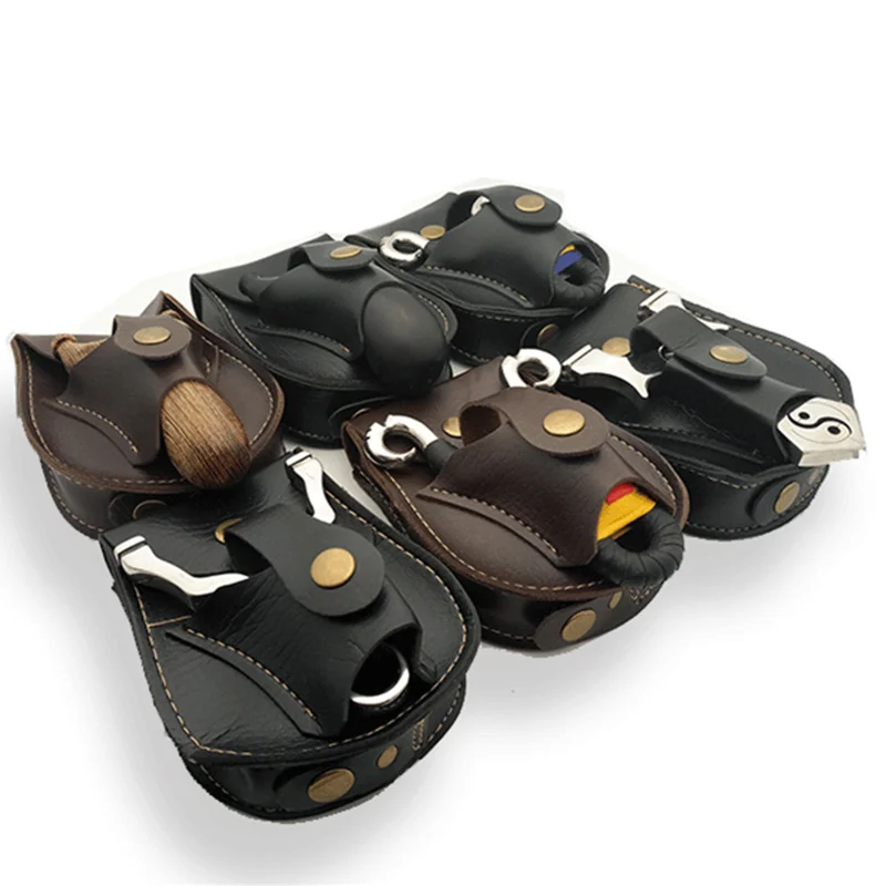 Bolsa de almacenamiento de transporte con bola de acero para tirachinas, color negro/marrón, de cuero hecho a mano, multifuncional, con succión magnética, riñonera integrada - imagen 3