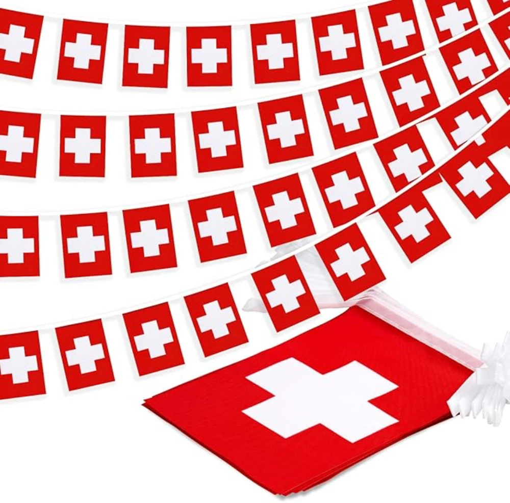 14x21cm20 unids/set banderines de Suiza banderines banderín de cuerda bandera suiza banderines Festival fiesta vacaciones - imagen 2