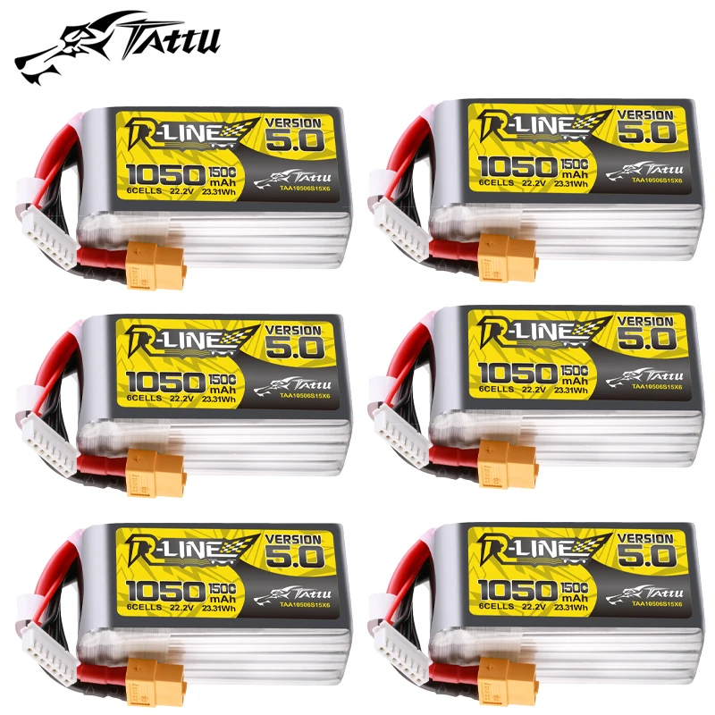 Batería LiPo TATTU-R-LINE 5,0 22,2 V 1050mAh 150C para helicóptero RC Quadcopter FPV Racing Drone, piezas con enchufe XT60 6S
