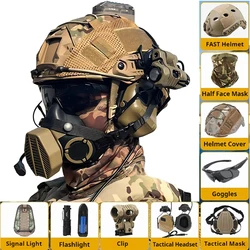 Casco Airsoft con auriculares tácticos, máscara y gafas NVG