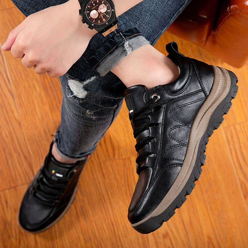 Zapatos de cuero informales de marca para hombre, botas de seguridad para el trabajo para conducir al aire libre, moda urbana, mocasines de negocios para hombre, otoño - imagen 4