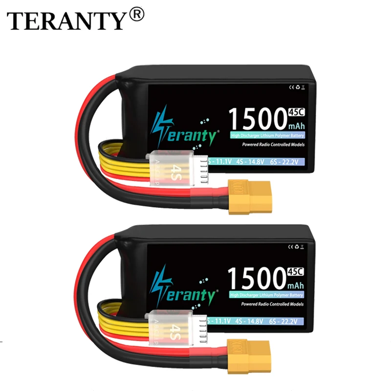 TERANTY Lipo batería 4S 14,8 V 1500mAh 45C con enchufe T XT30 XT60 para RC coche barco FPV Drone Quadcopter avión helicóptero Hobby