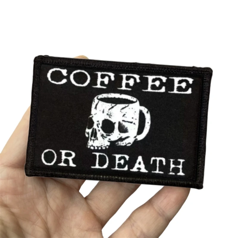 Insignia de moral de calavera de café o muerte, parches impresos, brazalete táctico, mochila, pegatinas de gancho y bucle - imagen 2