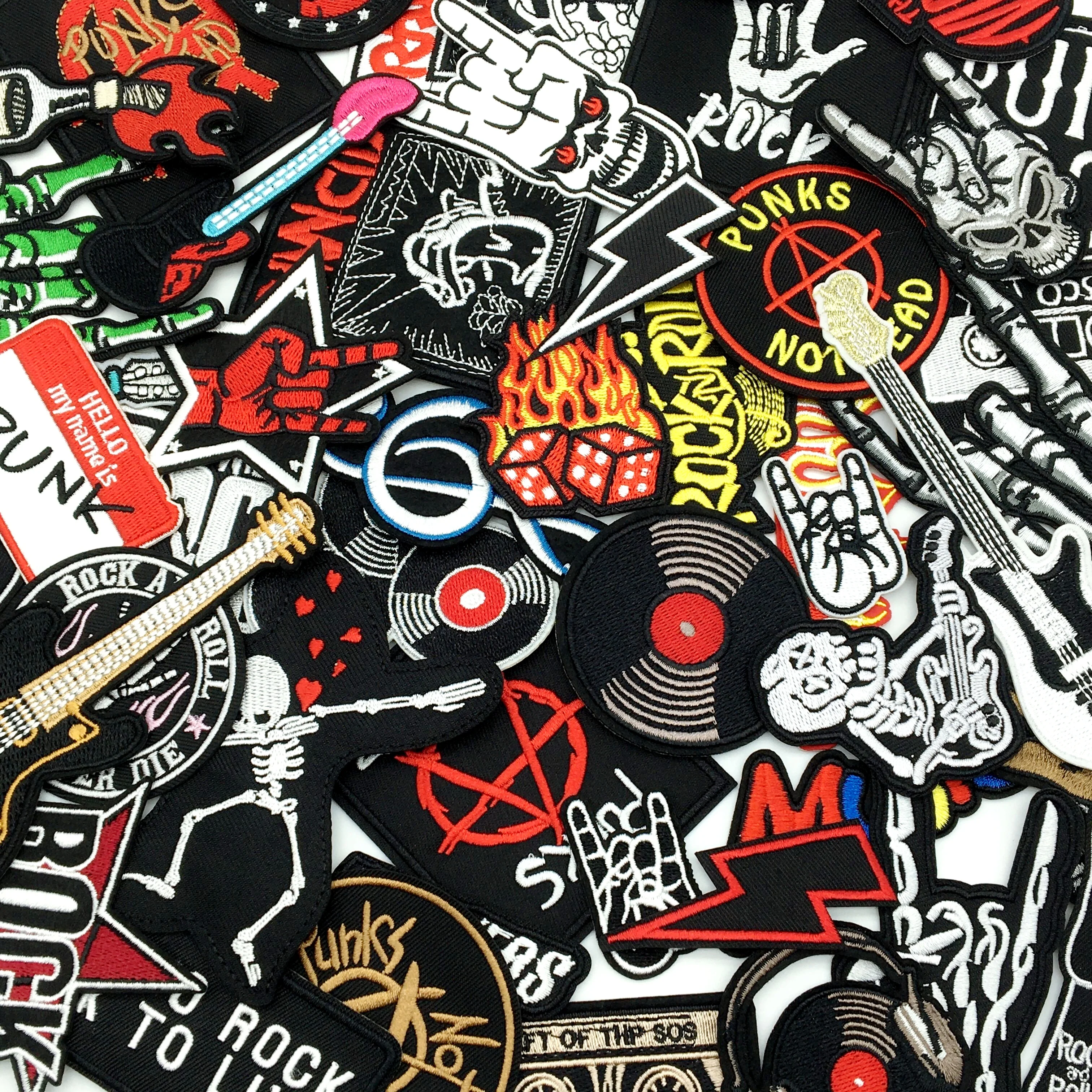 50 unids/lote de parches bordados de banda musical para ropa, parches para planchar, apliques para ropa, chaqueta, pantalones vaqueros, costura, decoración DIY - imagen 3