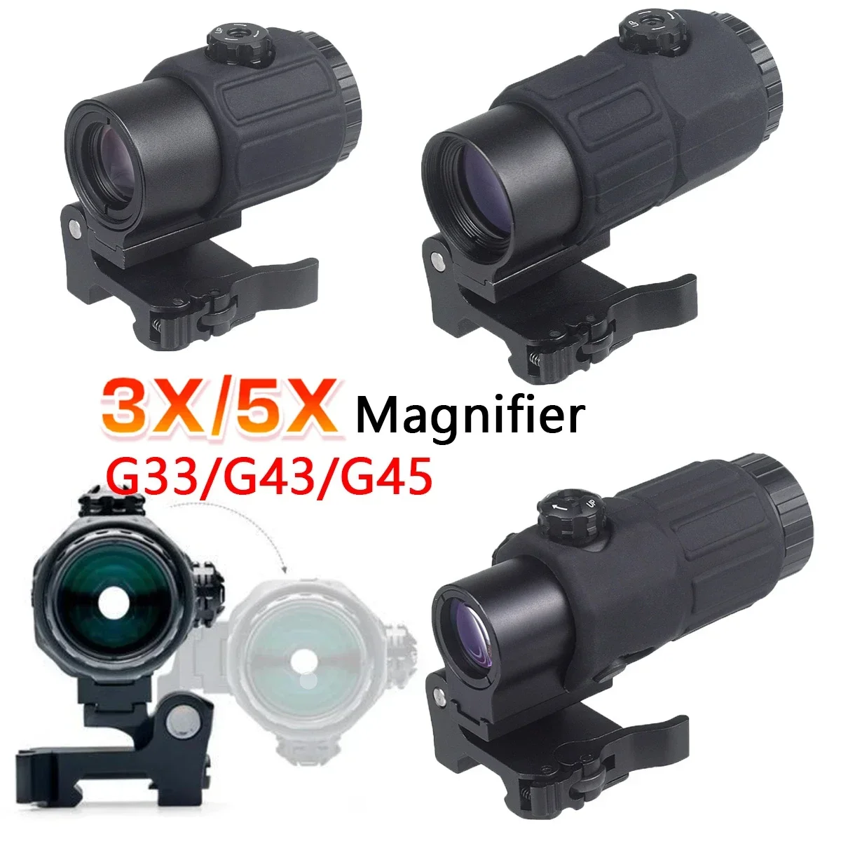 Mira táctica 558 G33 G43 G45, lupa fija 3X 5X con interruptor de montaje en UN, montaje lateral QD para mira telescópica de caza Airsoft - imagen 4