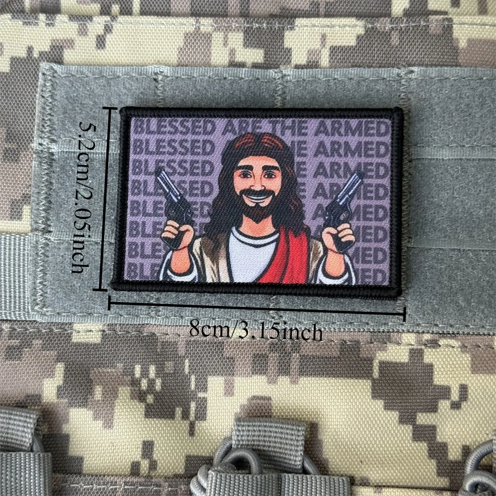 Parche de Jesús con armas, insignia de moral táctica, parche impreso con gancho y bucle, brazalete para mochila, parches militares del ejército para ropa - imagen 2