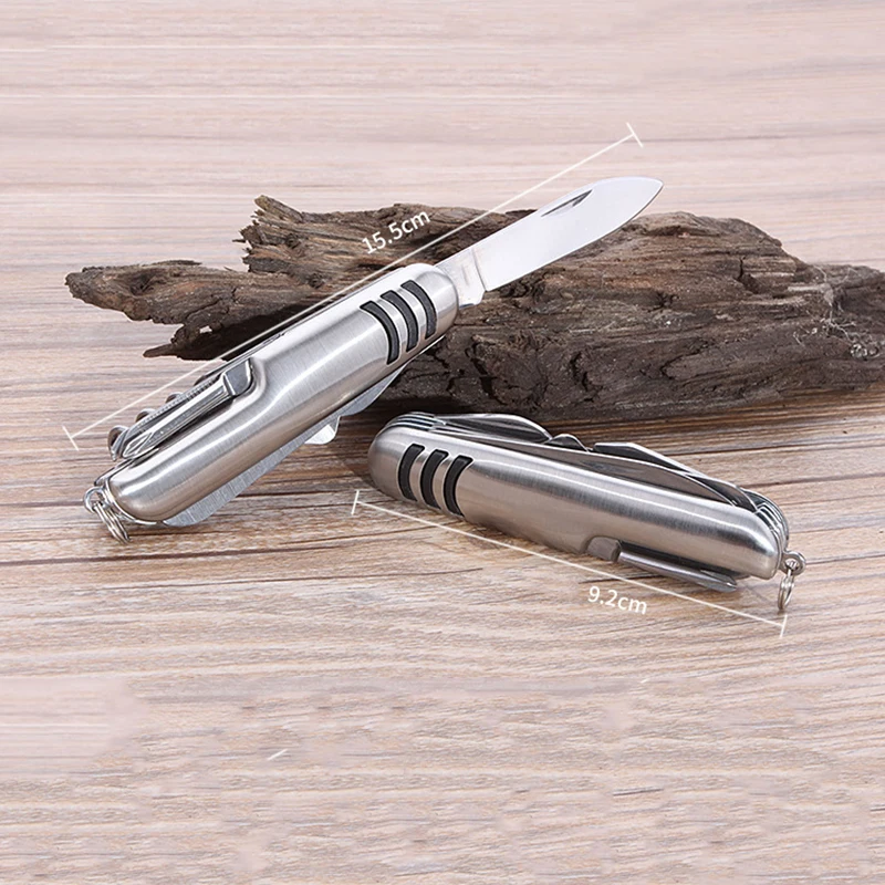 Cuchillo de bolsillo plegable portátil 11 en 1, herramientas de emergencia multifunción para exteriores, abridor de botellas de acero inoxidable, taladro de corcho - imagen 4