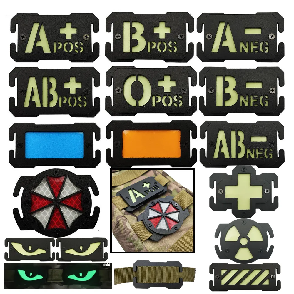 Parche táctico Molle tipo sangre ABS que brilla en la oscuridad, accesorio reflectante luminoso para mochila, sujetador de apliques, emblema de insignia uniforme