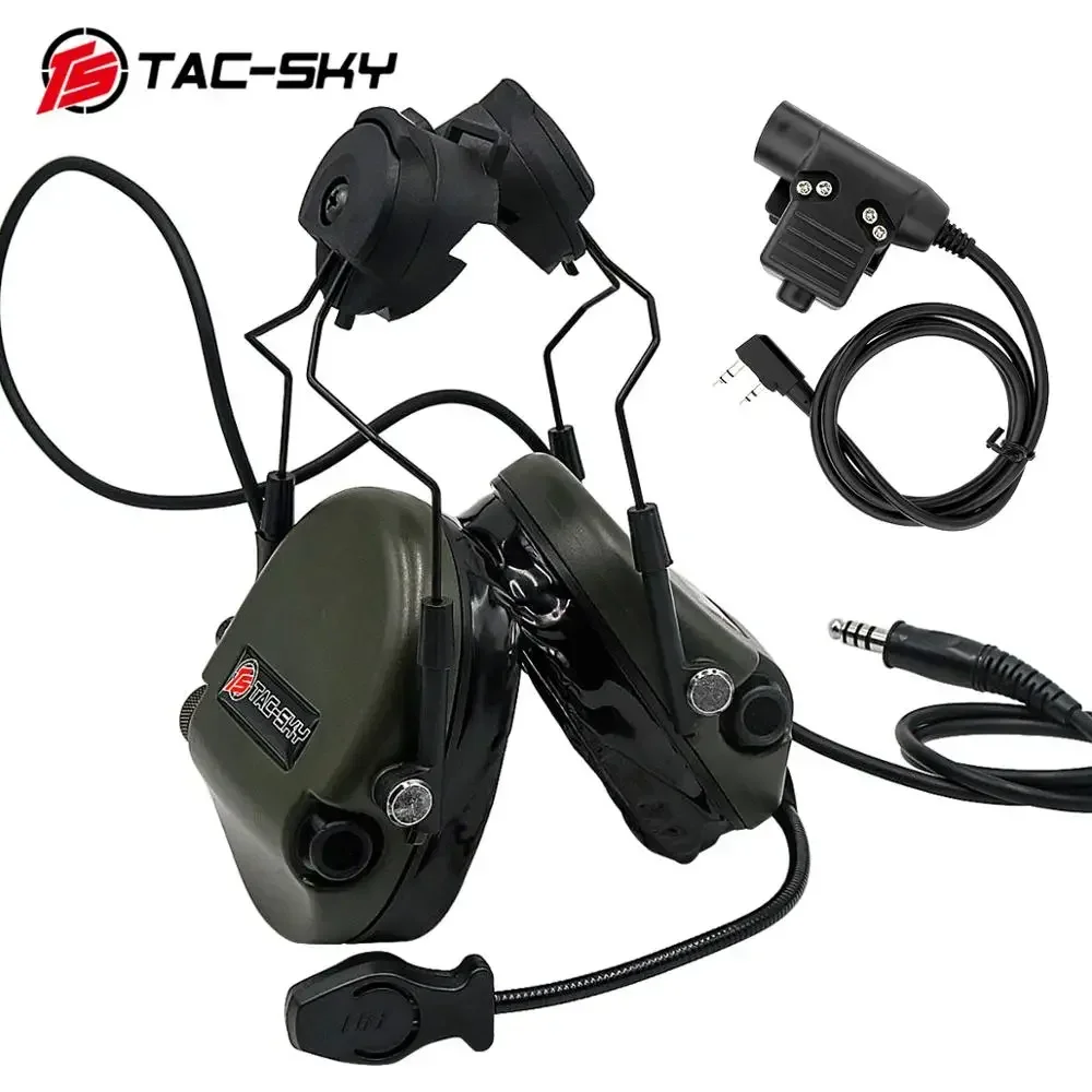 TAC-SKY TEA Hi-Threat Tier 1 pastilla de reducción de ruido casco táctico montaje de arco auriculares y PTT táctico U94 PTT y diadema - imagen 4