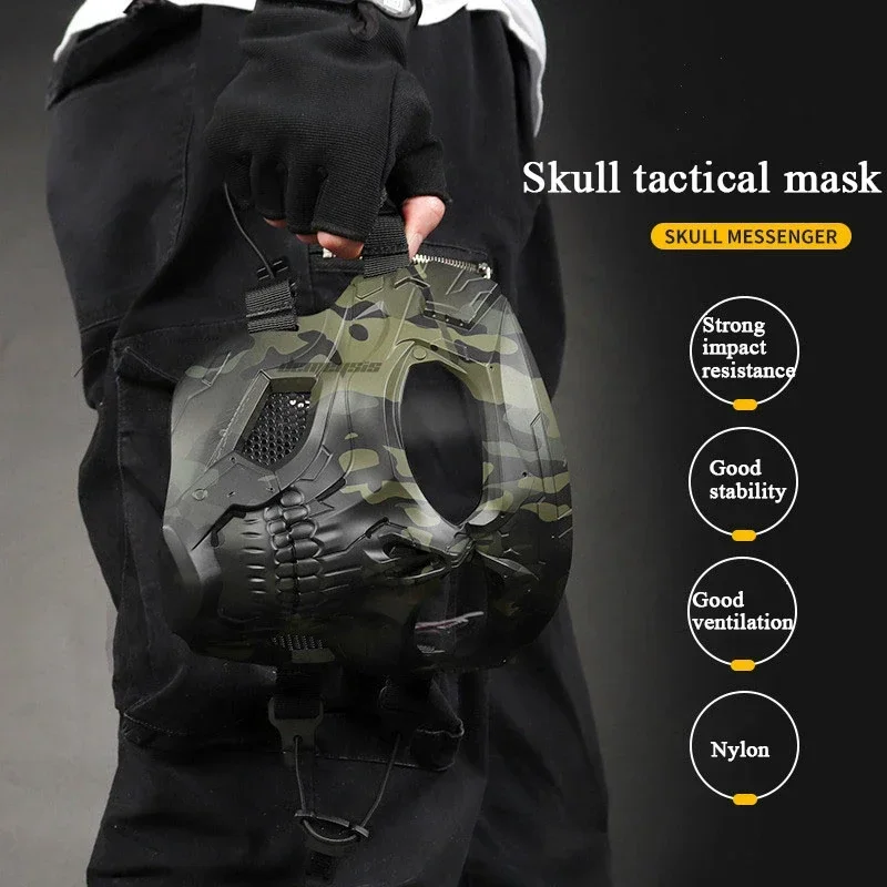 Máscara táctica de cara completa, máscaras de esqueleto de calavera Airsoft con lente, resistente a impactos para Halloween, Paintball, accesorios de película, fiesta - imagen 5